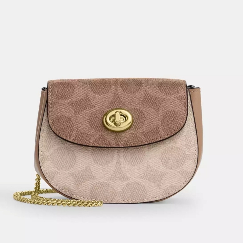 COACH Turnlock Card Case In Blocked Signature Canvas CZ474 IN Sand - TAN NWT